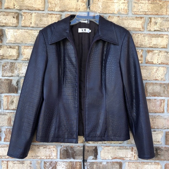 L’E L’EQUIPE PLUS Made Italy Faux Leather Crocodile  Print Purple Jacket 40=S=4 - Picture 14 of 14